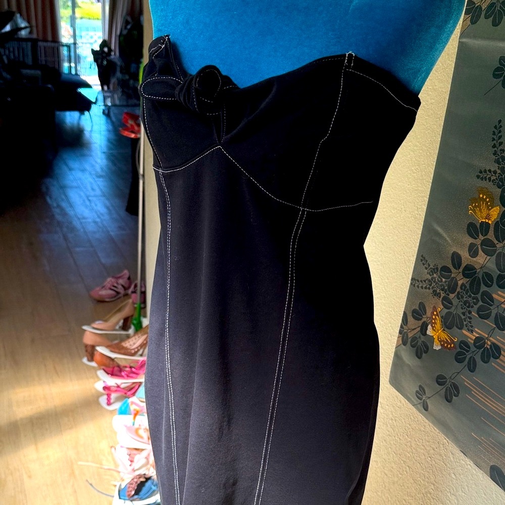 Express Black Strapless Tie Front Bodycon Dress